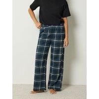 Yours Womens Petite Brushed Check Wide Leg Pyjama Bottoms - Blue