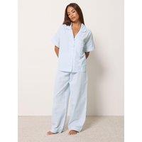 Yours Womens Petite Stripe Wide Leg Pyjama Set - Blue