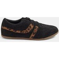 Yours Womens Low-Profile Leopard Print Lace-Up Trainers - Brown