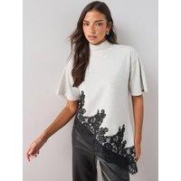 The Very Collection Womens High Neck Lace Trim Top - Neutral