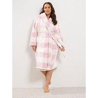 Yours Womens Curve Checked Shawl Collar Tie Belt Dressing Gown - Pink