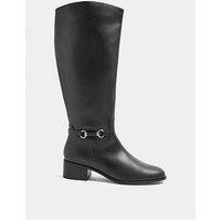 Yours Womens Snaffle Trim Side Zip Low Block Heel Boots - Black
