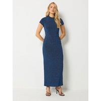 Long Tall Sally Womens Tall Metallic Thread Crew Neck Maxi Dress - Blue