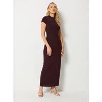 Long Tall Sally Womens Tall Metallic Thread Bodycon Crew Neck Maxi Dress - Black