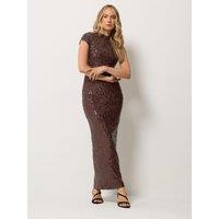 Long Tall Sally Womens Tall Sequin Texture High Neck Cap Sleeve Dress - Brown