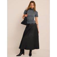 Mint Velvet Leather Full Skirt - Black