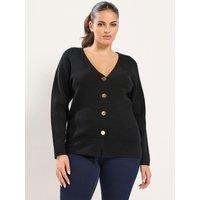 Yours Womens Curve V-Neck Button Front Cardigan - Black