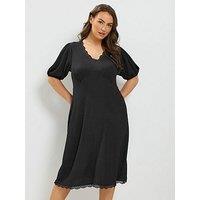 Yours Womens Curve Lace Trim V-Neck Midi Dress - Black