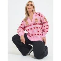 Yours Womens Curve Candy Cane Gingerbread Cardigan - Pink