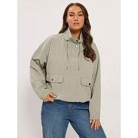 Yours Womens Plus Size Funnel Neck Relaxed Fit Drawcord Jacket - Grey
