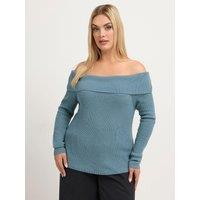 Yours Womens Curve Bardot Chunky Rib Knitted Jumper - Blue