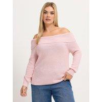 Yours Womens Curve Bardot Fold-Over Collar Jumper - Pink