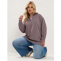 Yours Womens Curve Quarter Zip Funnel Neck Longline Sweatshirt - Purple