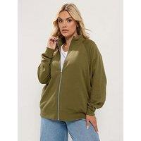 Yours Womens Curve Zip Funnel Neck Sweatshirt - Green