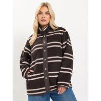 Yours Womens Curve Stripe Teddy Borg Fleece Jacket - Brown