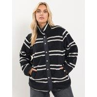 Yours Womens Curve Stripe Teddy Borg Fleece Jacket - Black