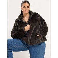 Yours Womens Curve Funnel Neck Zip-Through Fleece Jacket - Brown
