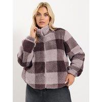 Yours Womens Curve Feather Soft Fleece High Neck Jacket - Purple