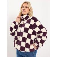 Yours Womens Curve Feather Zip-Through Check Fleece Jacket - Red