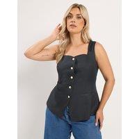 Yours Womens Curve Sweetheart Neckline Waistcoat - Black
