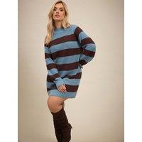 Yours Womens Curve Striped Raglan Jumper Dress - Brown/Blue