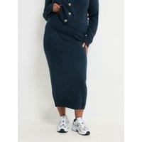 Yours Womens Curve Knitted Rib Waist Maxi Skirt - Blue