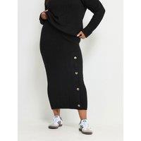 Yours Womens Curve Button Detail Knitted Skirt - Black