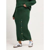 Yours Womens Curve Ribbed Button Detail Maxi Skirt - Green