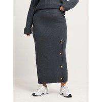 Yours Womens Curve Button Detail Ribbed Maxi Skirt - Grey
