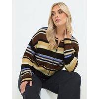 Yours Womens Curve Stripe Zip Neck Jumper