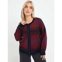 Yours Womens Curve Check Zip Through Knit Jacket - Red