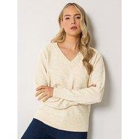 Yours Womens Tall V Neck Ribbed Trim Jumper - Cream