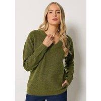 Long Tall Sally Womens Tall V-Neck Ribbed Trim Jumper - Green