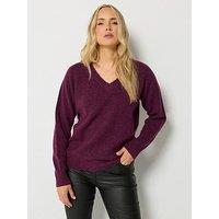 Yours Womens Tall V-Neck Ribbed Trim Jumper - Burgundy