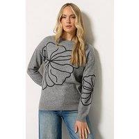 Yours Womens Tall Floral Embroidered Crew Neck Jumper - Grey