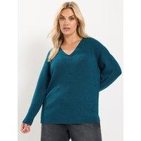 Yours Womens Plus Size Curve Soft Touch V Neck Jumper - Blue