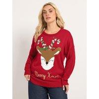 Yours Womens Curve Reindeer 'Merry Xmas' Jumper - Red