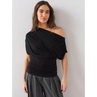 The Very Collection Womens Off The Shoulder Draped Stretch Top- Black