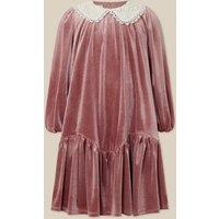 Monsoon Girls Maria Pearl Collar Velvet Long Sleeve Dress - Mink