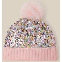 Monsoon Girls Sequin Pom Pom Hat - Pink