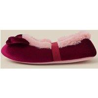 Monsoon Girls Velvet Bow Fluffy Trim Strap Slippers - Dark Red