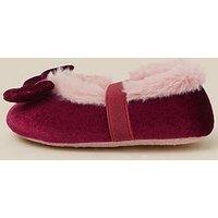 Monsoon Girls Bow Plush-Lined Elastic Strap Slippers - Dark Red