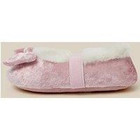 Monsoon Girls Bow Faux-Fur Cuff Elastic Strap Slippers - Pink