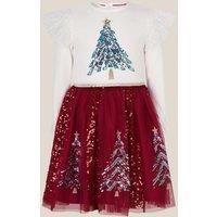 Monsoon Girls Sequin Christmas Tree Tulle Skirt Disco Dress - Light Cream
