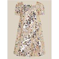 Monsoon Girls Rainbow Sequin Swing Short Sleeve Dress