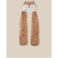Monsoon Girls Reindeer Plush Hat Scarf - Brown