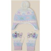 Monsoon Girls Frozen Character Pom Pom Hat And Gloves Set - Blue