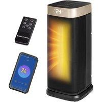Russell Hobbs Rhcth2002G-Smt, Square Design 2000W Smart Wi-Fi Enabled Oscillating Ceramic Heater With Digital Display In Black & Gold