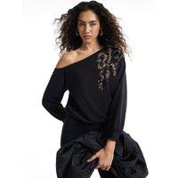 River Island Long Sleeve Sequin Off Shoulder Sweat