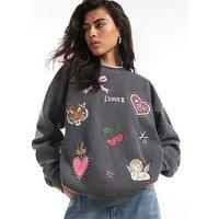 River Island Womens Hotfix Graphic Long Sleeve Sweatshirt - Grey